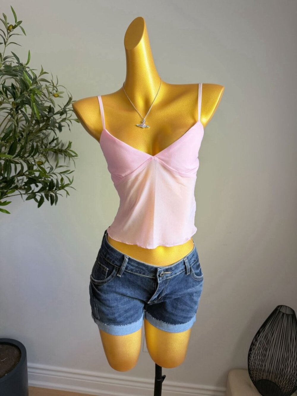 Edikted Pink Sheer Mesh Cami Top Size Small Y2K